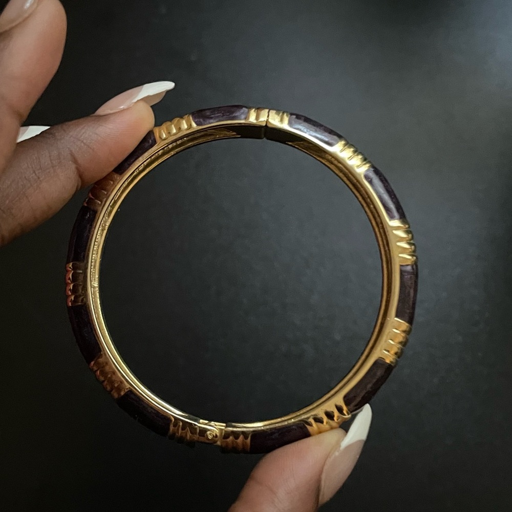 Gold and dark purple bangle bracelet
